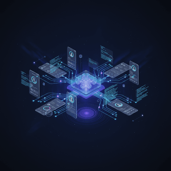 Technology Visualization - Cybernetic grid of data blocks and servers